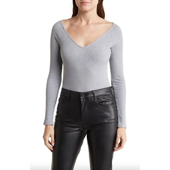 L'AGENCE Winona Ribbed Long Sleeve Bodysuit Heather Grey Womens Size Large - Picture 1 of 9